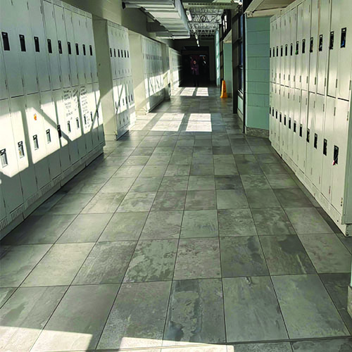 Another hallway but close to the cafeteria and the distant sounds of activity. My keychain sounded loud recording this and it made me more conscious of its presence.
