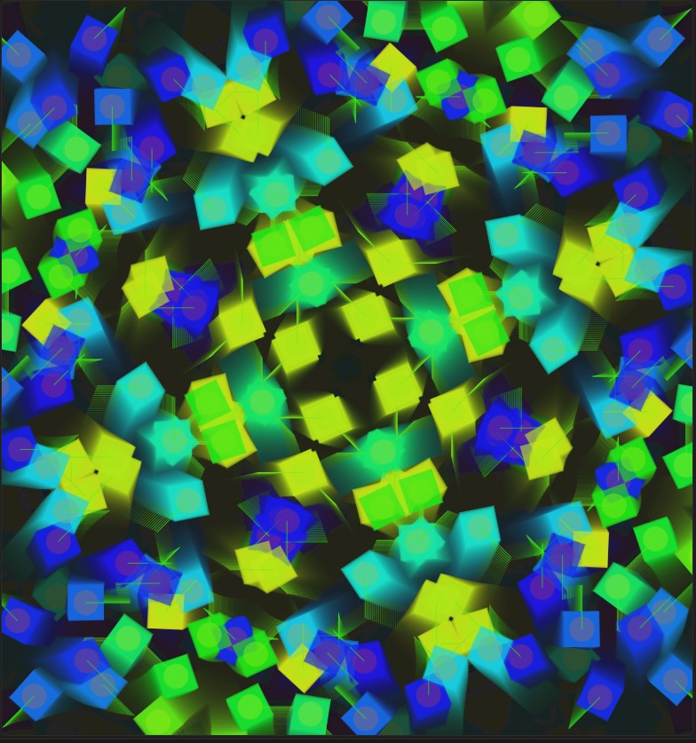 Instead of having random colors individually for each shape I came up with the solution to make an input that randomly generates a color palette for every layer (circle, square, line).I really liked how it looked.