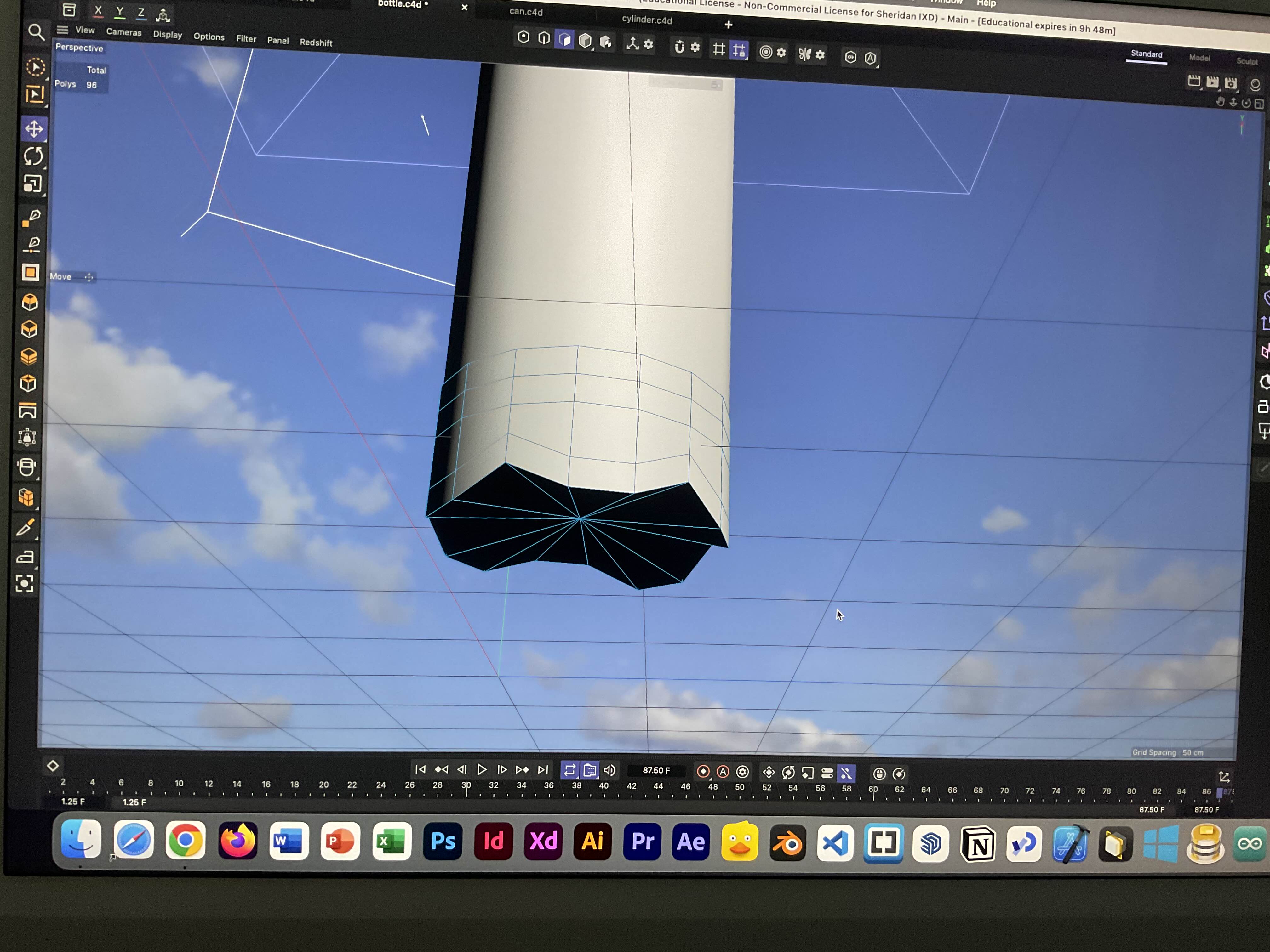 The bottom of the bottle was the most interesting to model because I had to convert the primitive shapes into a poly and edit each section individually to extrude the bottom parts out.