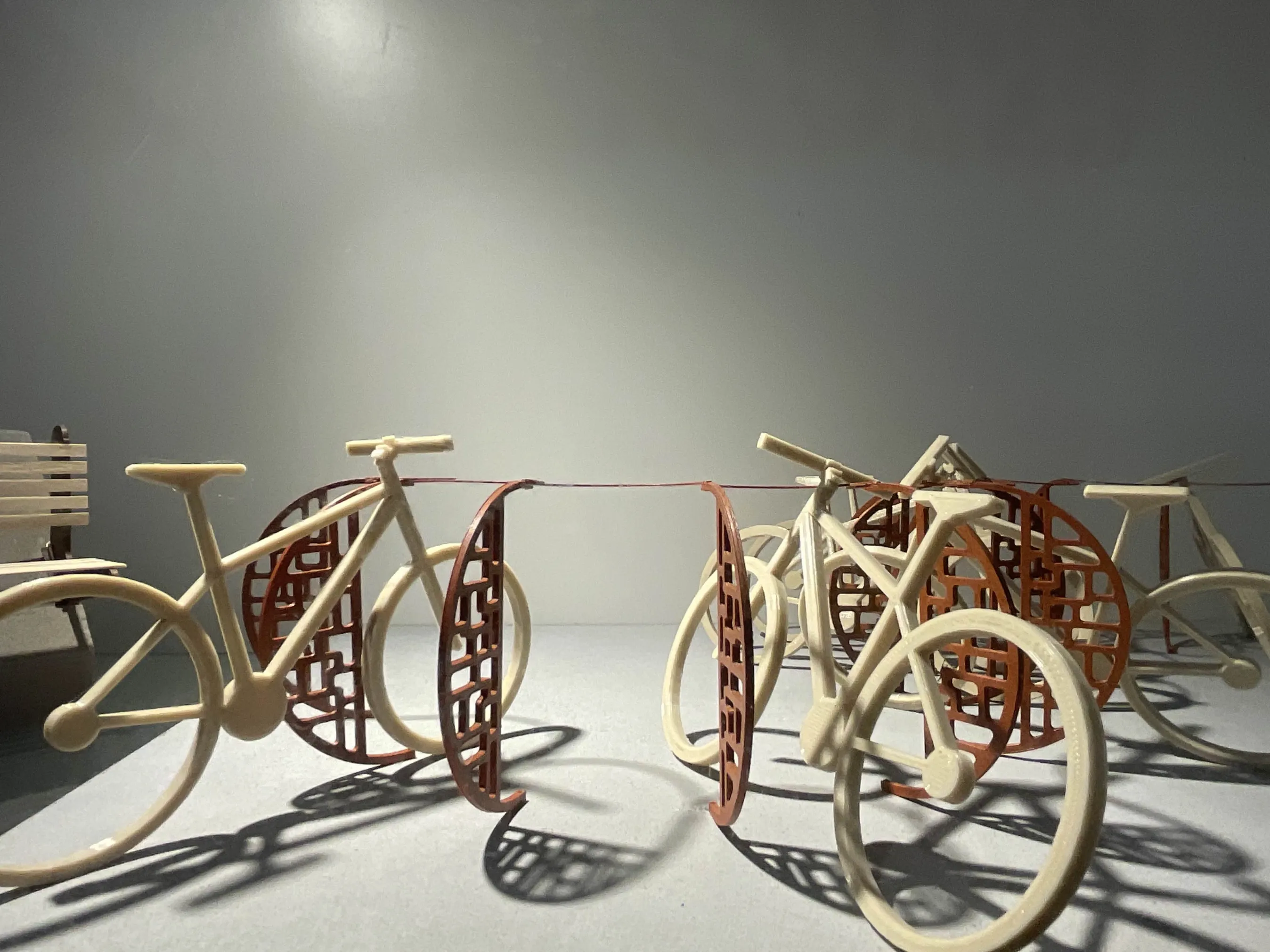 A 3D model created by the Industrial Design students on display in the hallway. Made using plastic.