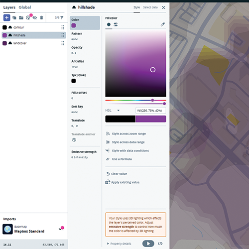 While messing around with colors and layers I found a terrain dataset from Mapbox and changed their colors.
