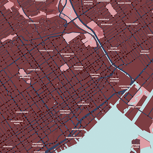 A bivariate map of Toronto for assaults vs robberies.