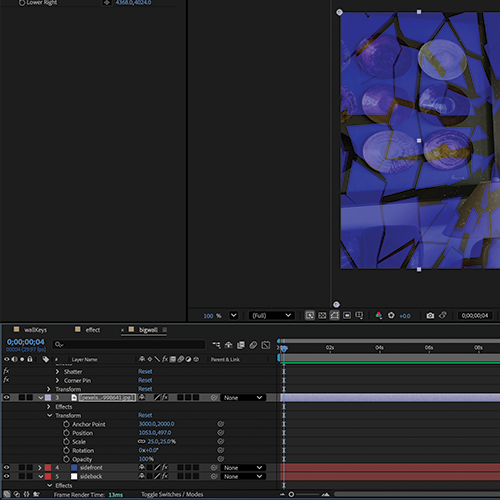 I eventually circled back to the glass effect because I didn't like how the geometric one looked and I wanted it to look like the wall was breaking.