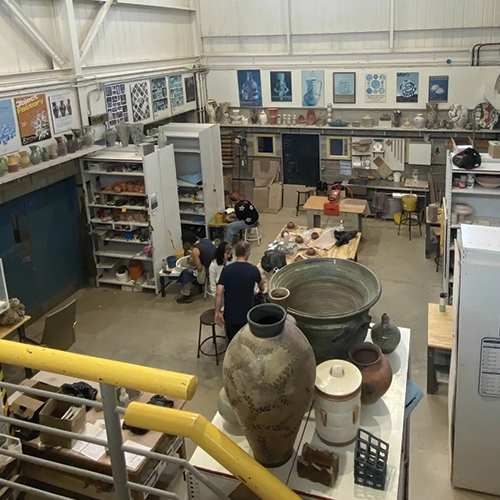 Ceramics studio in the AA wing being used by students.
